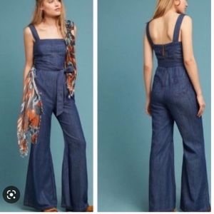 Ett:twa Anthropologie Flared Leg Denim Jumpsuit